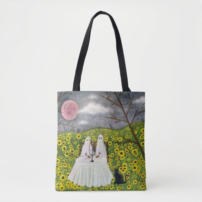 Bolso De Tela Pareja fantasma y flores arte caprichoso (Anverso)