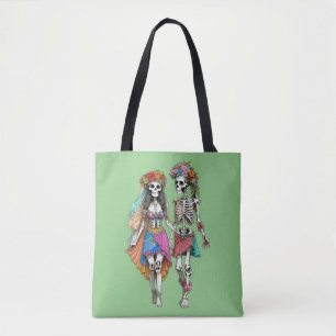 Bolso De Tela Pareja Hippie Skeleton
