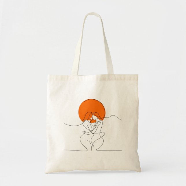 Bolso De Tela Pareja lesbiana minimalista personalizada (Frente)