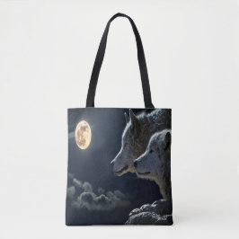 Bolso De Tela Pareja Lobo de la Noche iluminada por la luna