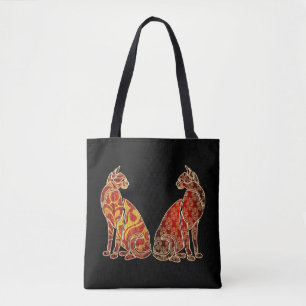 Bolso De Tela Pareja roja y dorada de gato