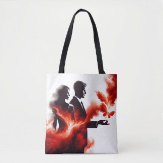Bolso De Tela Pareja Silueta de Pasión Ardiente - Llama Surreali