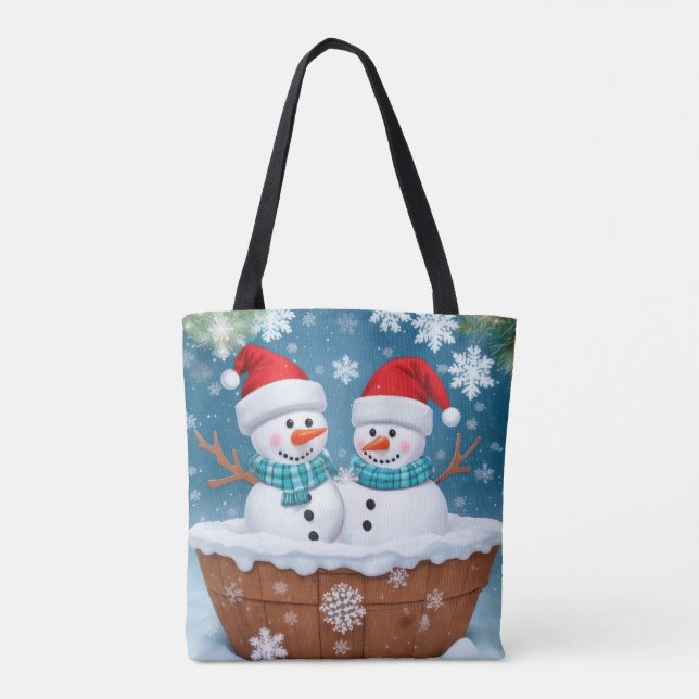 Bolso De Tela Pareja Snowman de navidades (Reverso)