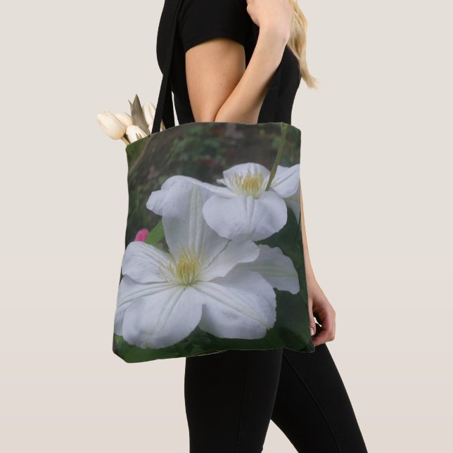 Bolso De Tela Pareja suave de flor blanca Clematis (Detalle)