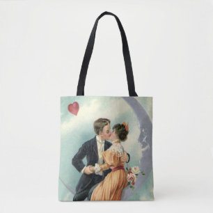 Bolso De Tela Pareja victoriana vintage besándose en una luna cr