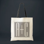 Bolso De Tela Parejas Initails u otro texto | Blanco y gris<br><div class="desc">Iniciales de parejas de personalizable o cualquier otro texto.</div>