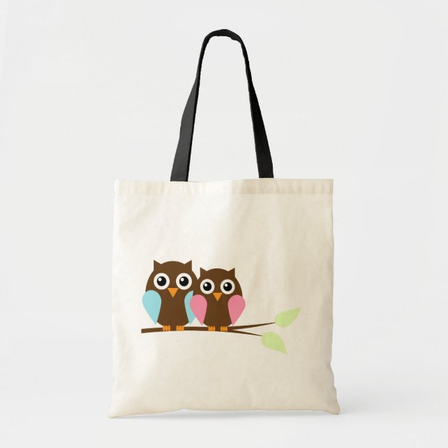 Bolso De Tela Pares del búho en una rama (Frente)