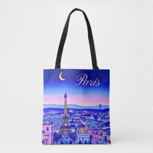 Bolso De Tela París al Crepúsculo Bajo una Luna Creciente