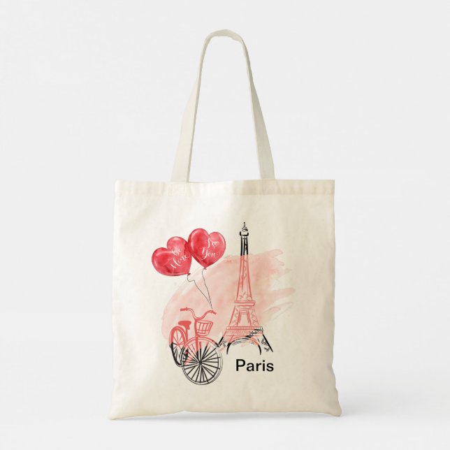 Bolso De Tela París con la bicicleta de la Torre Eiffel (Reverso)