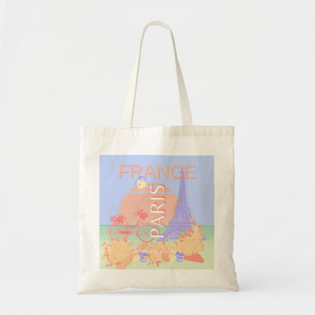 Bolso De Tela París, Francia, arte de viajes, Preppy, Pastel, Az (Frente)