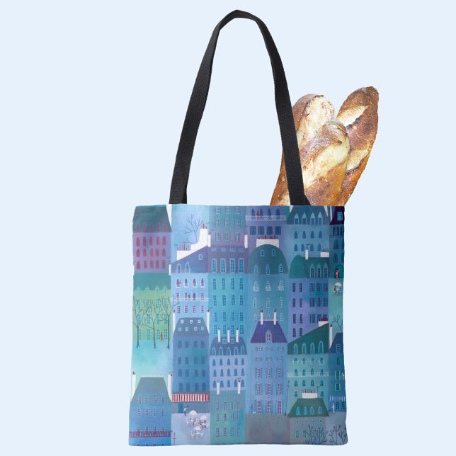 Bolso De Tela París Francia Pintura moderna del paisaje urbano (Paris cityscape blue tote bag)