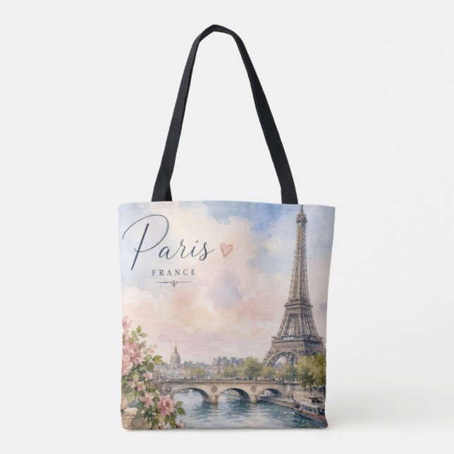 Bolso De Tela París Francia Torre Eiffel río Sena  (Reverso)