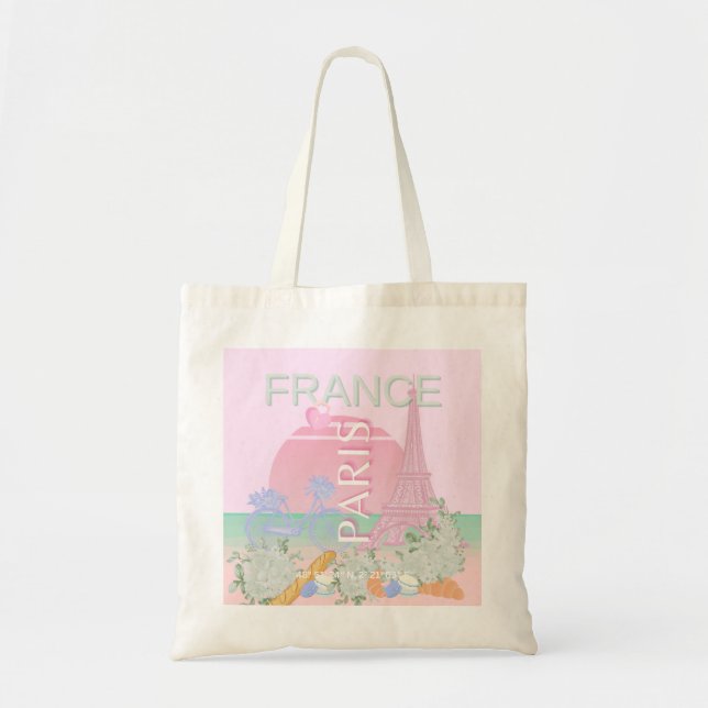 Bolso De Tela París, Francia, Viajes, Preppy, Pastel, Rosa (Frente)
