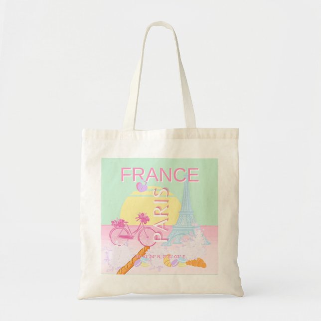 Bolso De Tela París, Francia, Viajes, Preppy, Pastel, Verde (Frente)