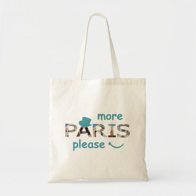 Bolso De Tela París Más atracciones París Por Favor Purpurina Az (Frente)