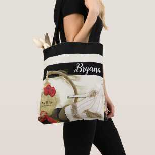 Bolso De Tela París Perfume Perfumes Rosas Tacones y Labial