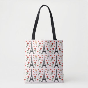 Bolso De Tela París Romántico Chic Francia Torre Eiffel y Rosas