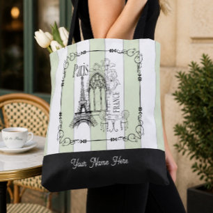Bolso De Tela París Romántico Francia Verde Personalizado