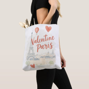 Bolso De Tela París San Valentín Acuarela  – Torre Eiffel Amor 
