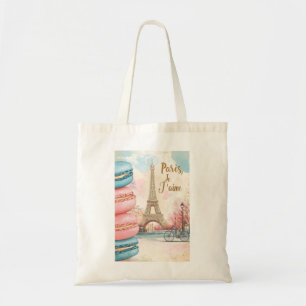 Bolso De Tela París, Te Amo - Torre Eiffel con Macarons