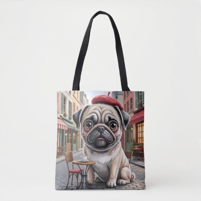Bolso De Tela Parisian Pug at Sidewalk Cafe (Anverso)