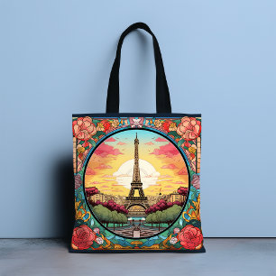 Bolso De Tela Parisino Sunset Eifel Tower Paris Floral Francesa