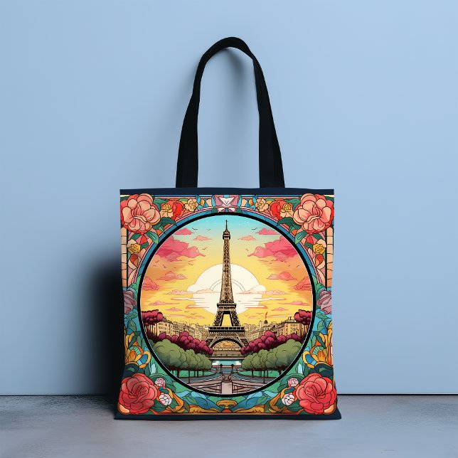 Bolso De Tela Parisino Sunset Eifel Tower Paris Floral Francesa (Subido por el creador)