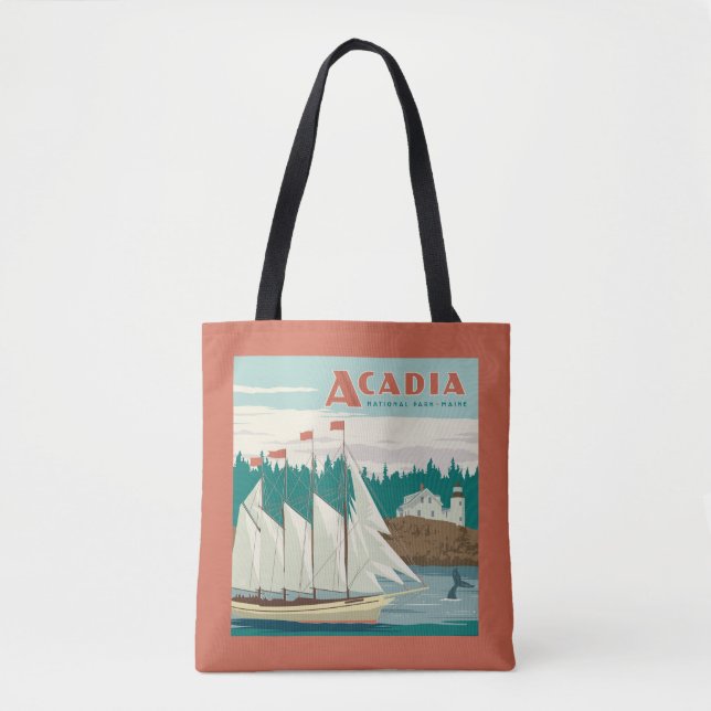 Bolso De Tela Parque nacional Acadia, Maine | Barco de vela y ba (Anverso)