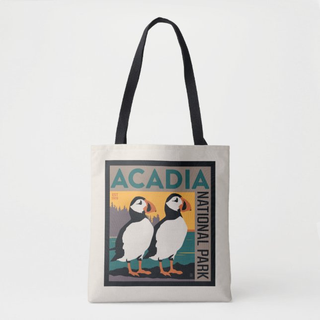 Bolso De Tela Parque nacional Acadia, Maine | Puffins (Anverso)