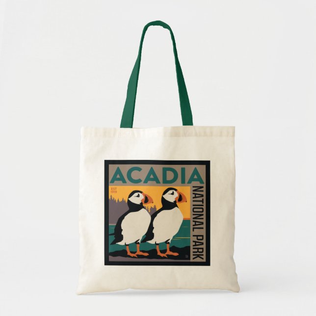 Bolso De Tela Parque nacional Acadia, Maine | Puffins (Frente)