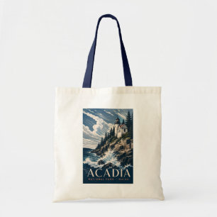 Bolso De Tela Parque Nacional Acadia Maine Viaje en Xilografía M