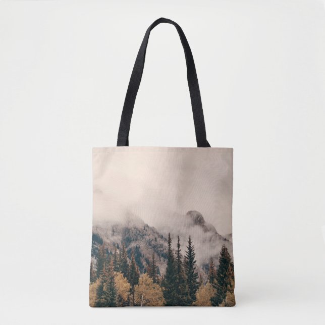 Bolso De Tela Parque nacional Banff, montañas nigrosas y bosque  (Anverso)
