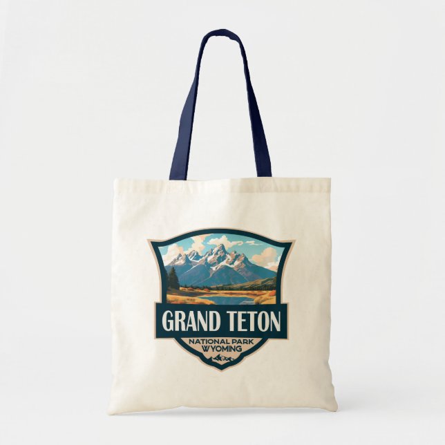 Bolso De Tela Parque nacional Gran Teton Ilustracion Retro (Frente)