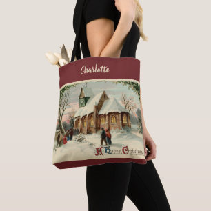 Bolso De Tela Parroquianos de la iglesia de Navidad vintage en l