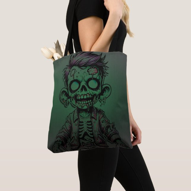 Bolso De Tela Partido de cumpleaños Green Zombie Kid Halloween (Detalle)