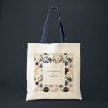 Bolso De Tela Partido de novias Personalizado de patrón floral d<br><div class="desc">Esta bolsa de tote presenta un patrón floral color burdeos y marina con vegetación y puede ser personalizado con el texto de su personalizado.</div>