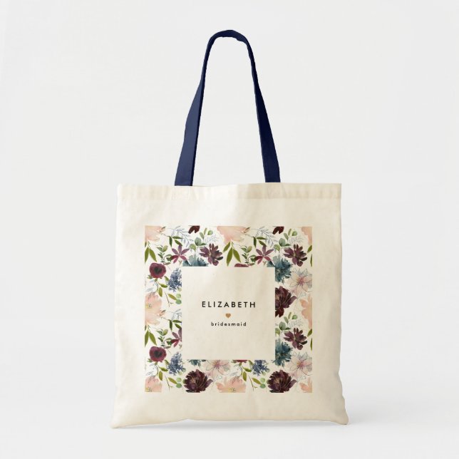 Bolso De Tela Partido de novias Personalizado de patrón floral d (Frente)
