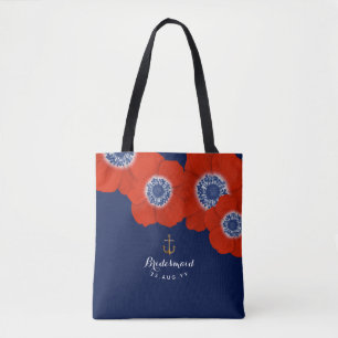 Bolso De Tela Partido Náutico Bridal de la Marina y los Anemones