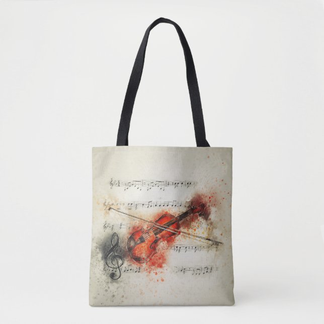 Bolso De Tela Partitura y violín de la acuarela (Anverso)