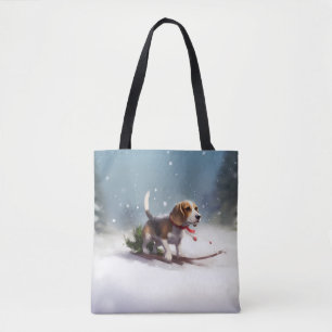 Bolso De Tela Pascua de Navidad nieve invierno Beagle