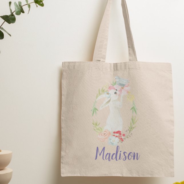 Bolso De Tela Pascua de primavera floral de guirnalda de conejo  (Subido por el creador)