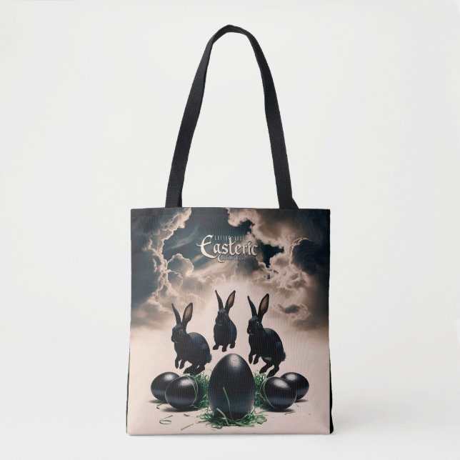 Bolso De Tela Pascua gótica - conejitos oscuros y huevos misteri (Anverso)