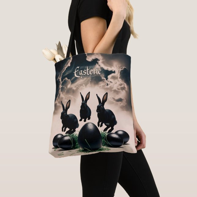 Bolso De Tela Pascua gótica - conejitos oscuros y huevos misteri (Detalle)