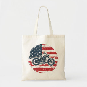 Bolso De Tela Paseo por la libertad: motocicleta retro y bandera