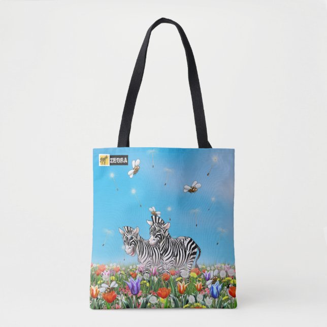 Bolso De Tela Paseo veraniego Cute Zebras Flor Glorieta (Anverso)