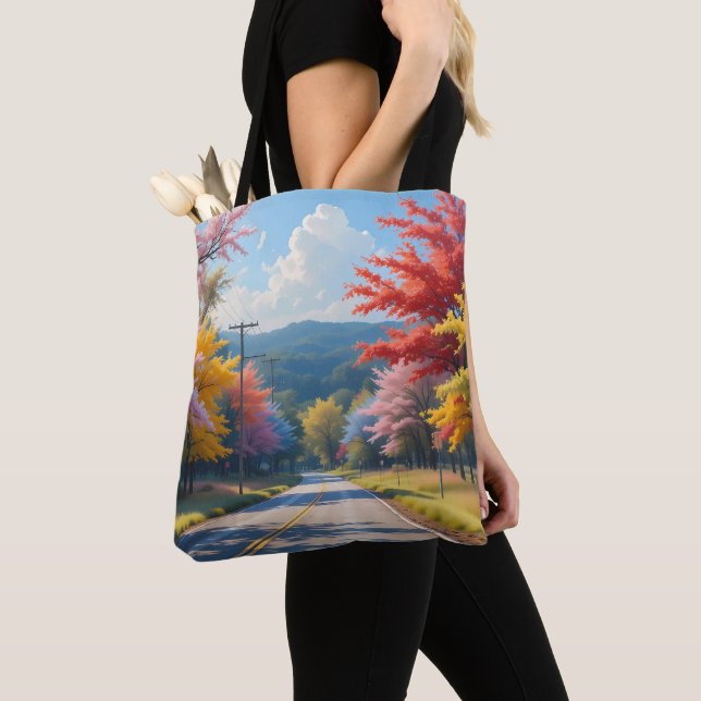 Bolso De Tela Pastel Autumn Country Road Watercolor (Detalle)