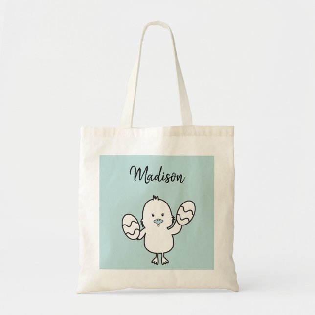 Bolso De Tela Pastel Azul Cute Pascua Chick & Eggs Ilustracion (Frente)