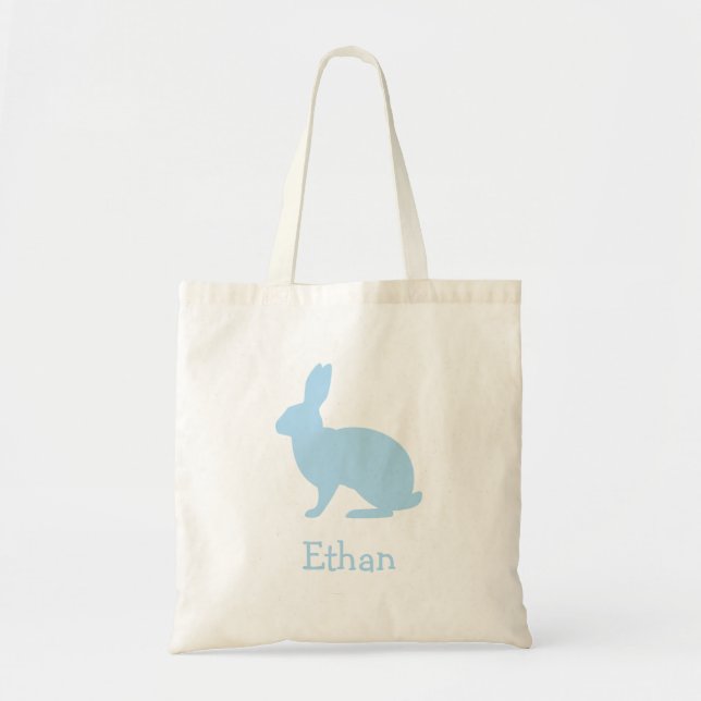 Bolso De Tela Pastel Blue Bunny Silhouette With Name Easter (Frente)