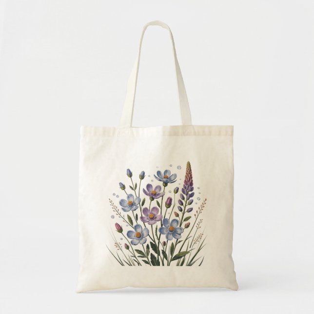 Bolso De Tela Pastel Blue Wildflowers – Minimalist Botanical (Frente)