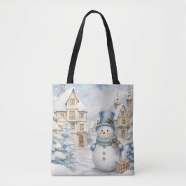 BOLSO DE TELA PASTEL BLUE WINTER NAVIDADES SNOWMAN